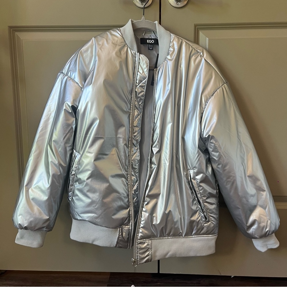 Silver Puffer Bomber Coat